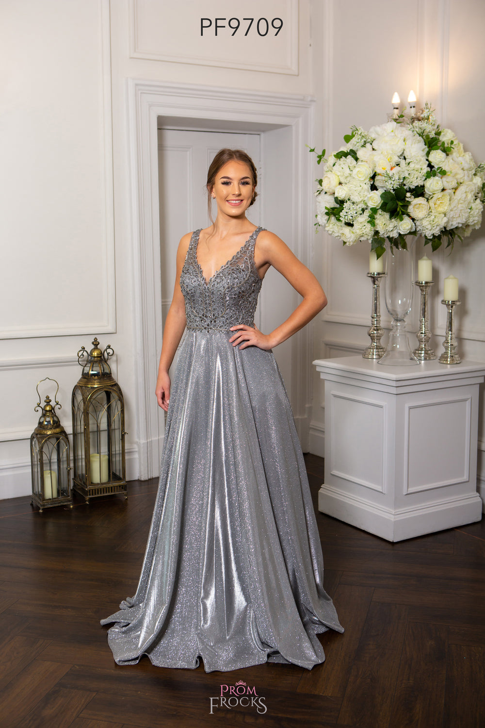 PromFrocks 9709 Prom Dress Dotiquer Chesterfield silver prom dress