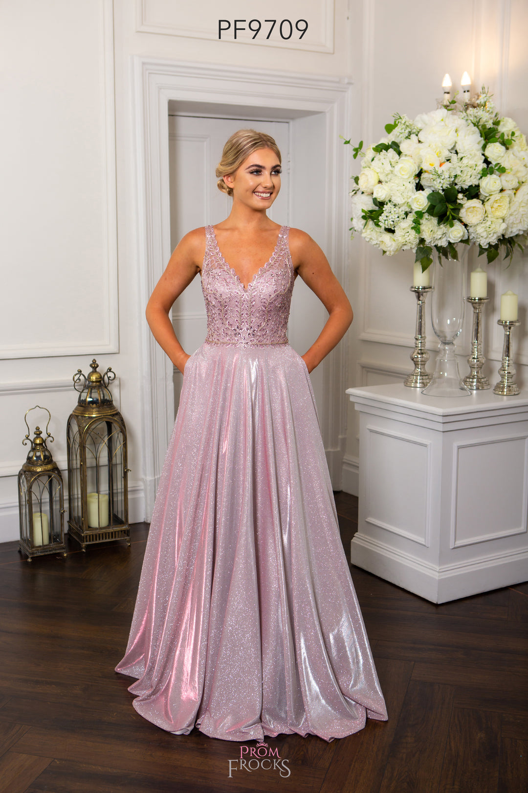 PromFrocks 9709 Prom Dress Dotiquer Chesterfield pink sparkle prom dress