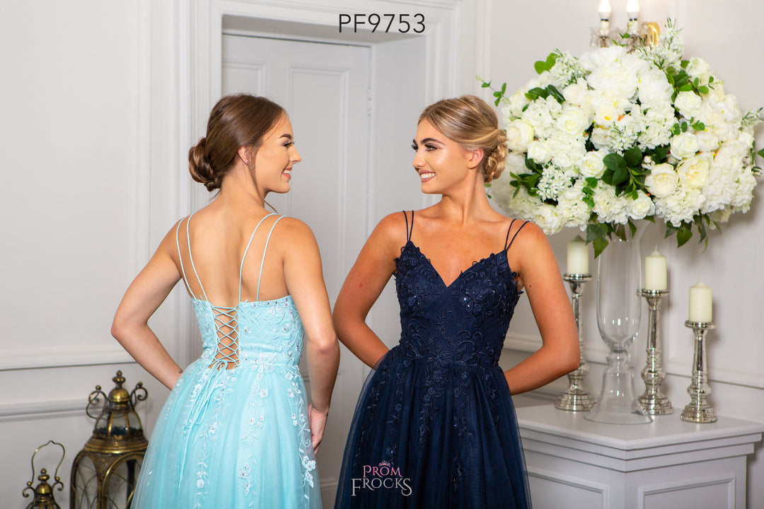 PromFrocks 9753 Navy Prom Dress Dotique chesterfield  close up