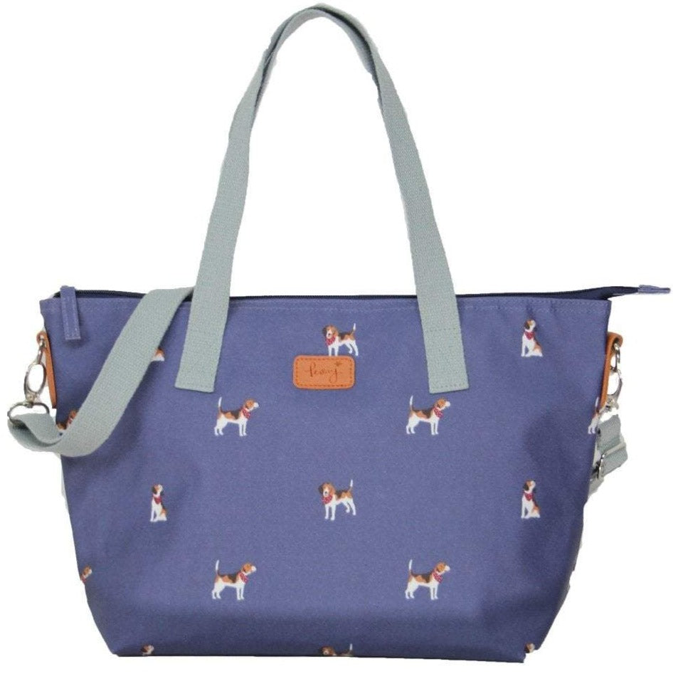 Peony Navy Beagle Tote Bag Front | Dotique