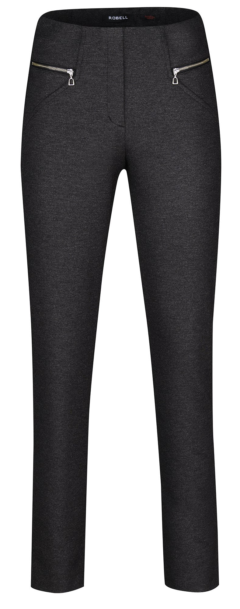 Robell 52476 Mimi Slim Fit Full Length Trousers - Anthracite 99 Grey Front | Dotique