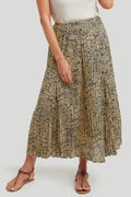 Adini 4231815C529 Kay Taupe Neutral Mix Crinkled Stencil Print Skirt - Dotique