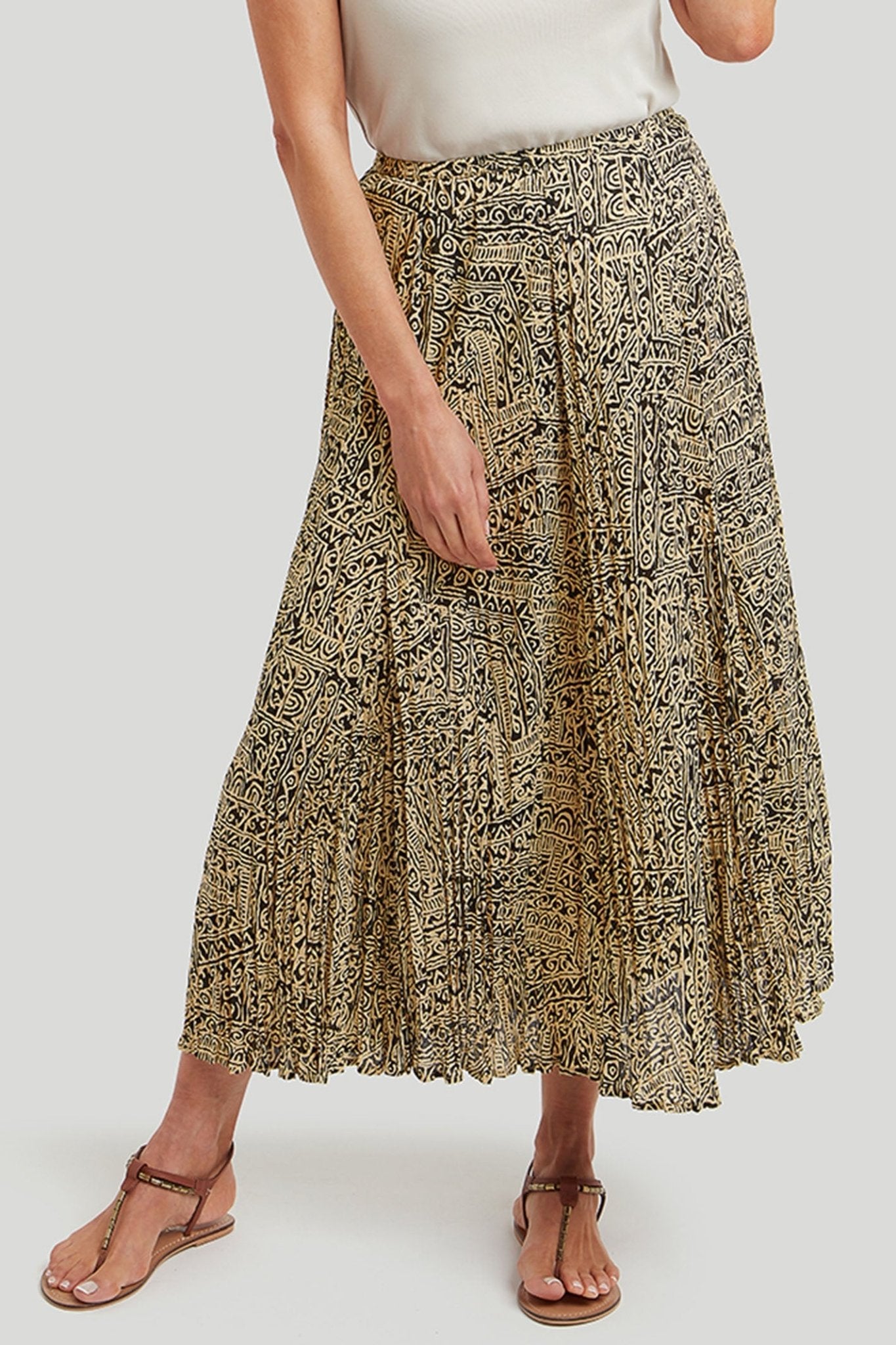 Adini 4231815C529 Kay Taupe Neutral Mix Crinkled Stencil Print Skirt - Dotique