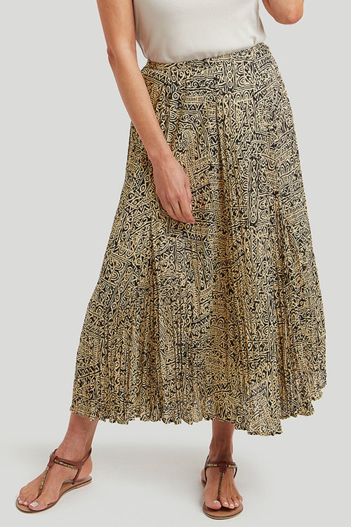 Adini 4231815C529 Kay Taupe Neutral Mix Crinkled Stencil Print Skirt - Dotique