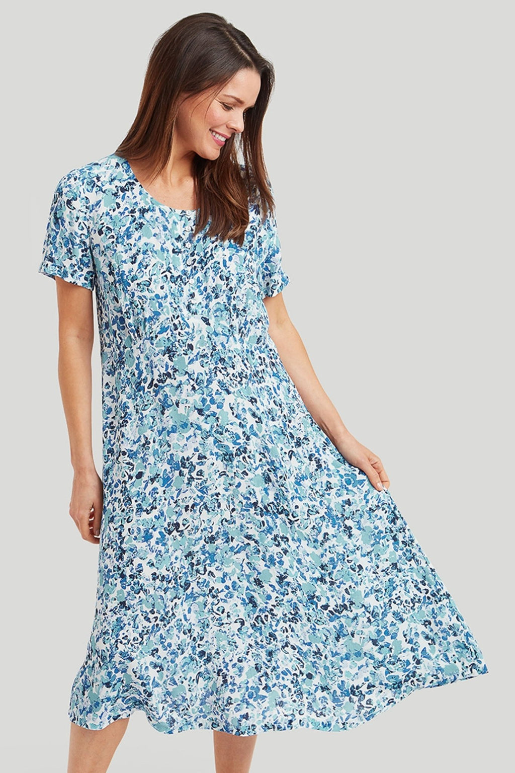 Adini 425080RM483 Ella Blue Mix Flower Valley Print Dress - Dotique