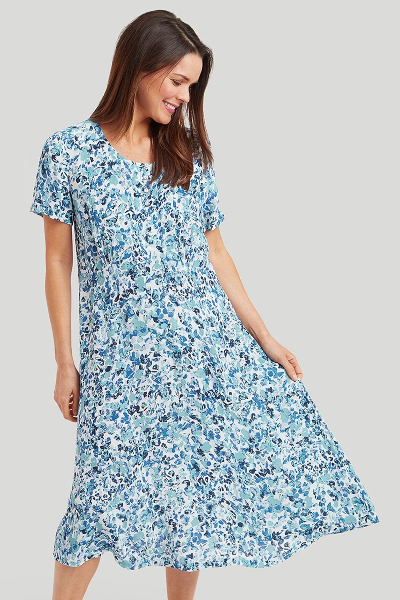 Adini 425080RM483 Ella Blue Mix Flower Valley Print Dress - Dotique