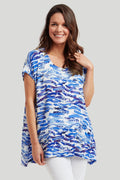 Adini 426764OP483 Colleen Blue Mix Ocean Print Tunic Top - Dotique