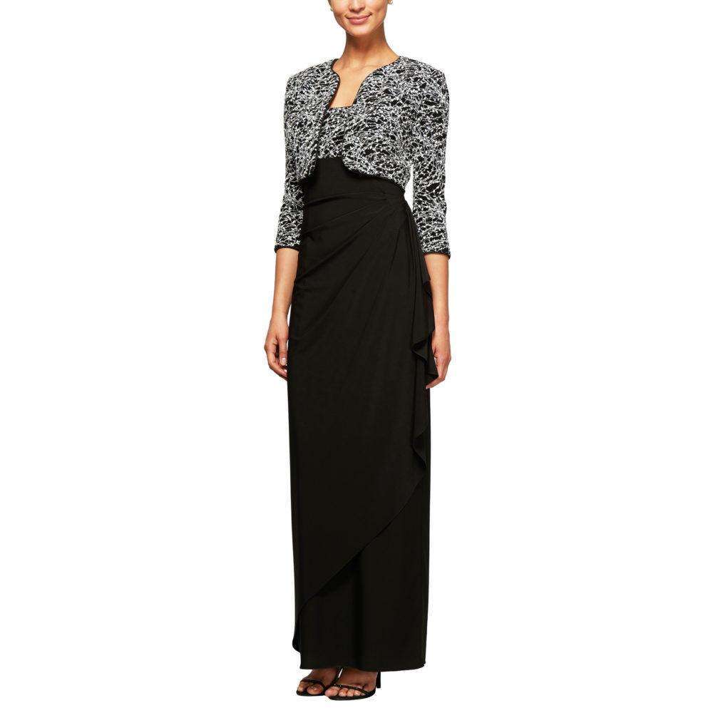 Alex Evenings 1211421 Black/ White Dress with Jacket - Dotique - Alex Evening