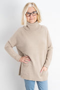 Amazing Woman Anna 082 Beige Roll Neck Jumper With Pockets - Dotique - Amazing Woman