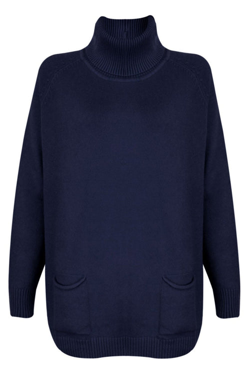 Amazing Woman Anna 115 Dark Navy Roll Neck Jumper With Pockets - Dotique - Amazing Woman