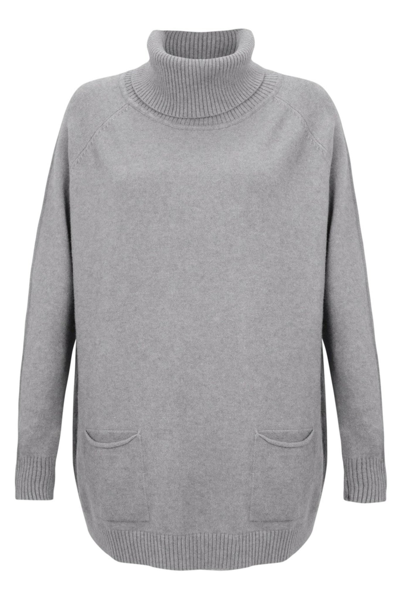 Amazing Woman Anna Silver Marl Roll Neck Jumper With Pockets - Dotique - Amazing Woman