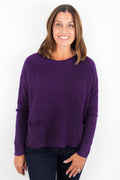 Amazing Woman Jodie 1082 Purple Fine Knit Jumper With Pockets - Dotique - Amazing Woman
