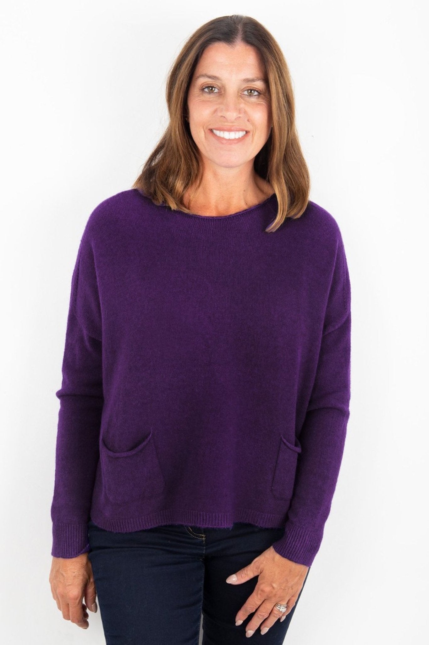 Amazing Woman Jodie 1082 Purple Fine Knit Jumper With Pockets - Dotique - Amazing Woman