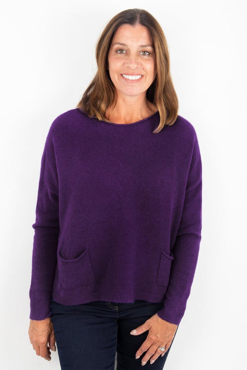 Amazing Woman Jodie 1082 Purple Fine Knit Jumper With Pockets - Dotique - Amazing Woman