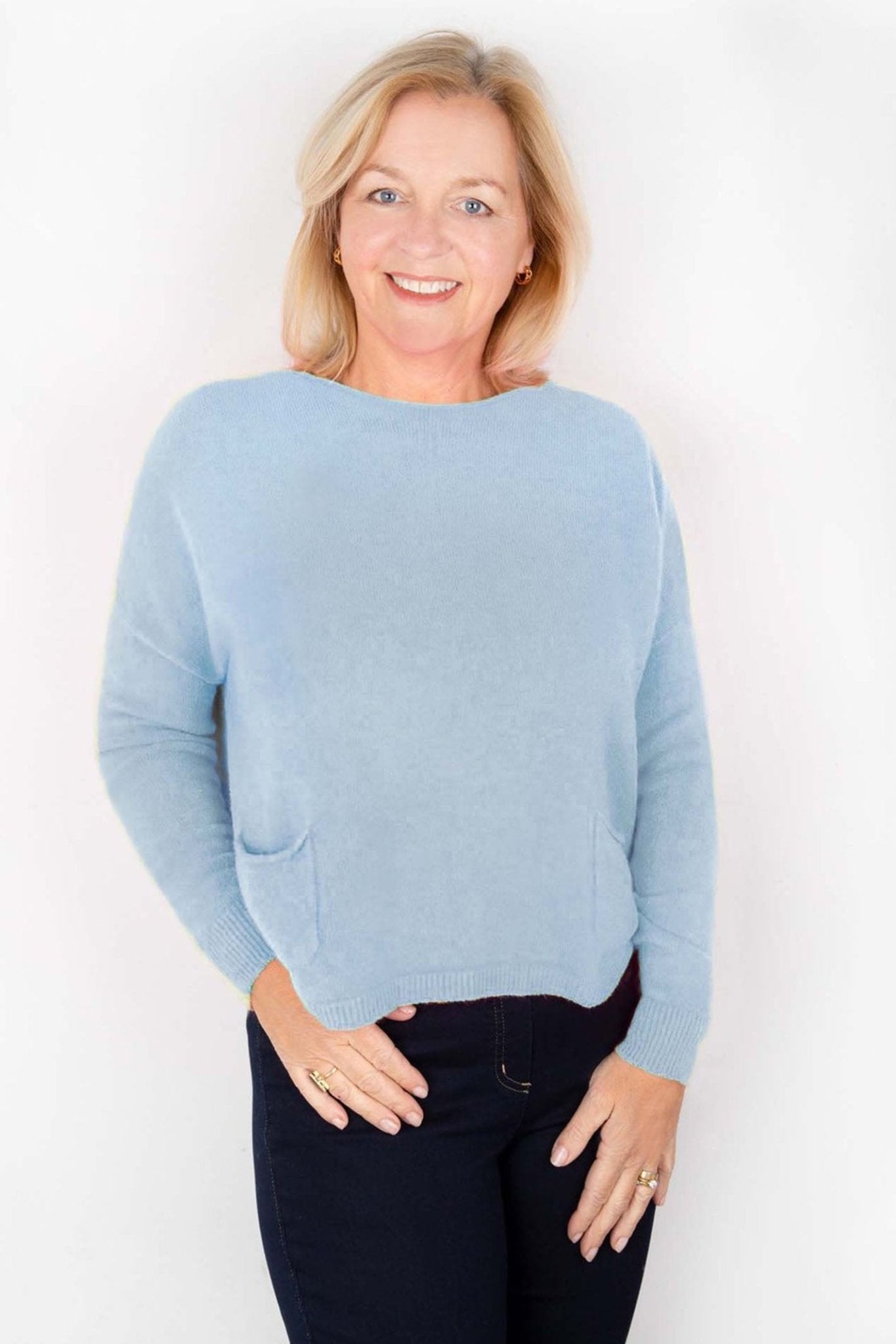 Amazing Woman Jodie 829 Pale Blue Fine Knit Jumper With Pockets - Dotique - Amazing Woman