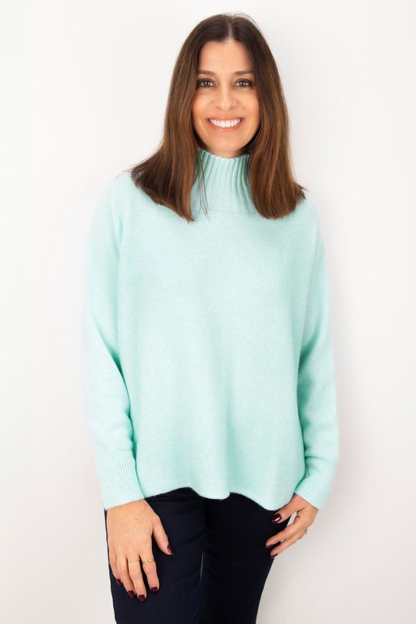 Amazing Woman Jolie 16290 Seafoam Boxy High Neck Jumper - Dotique - Amazing Woman