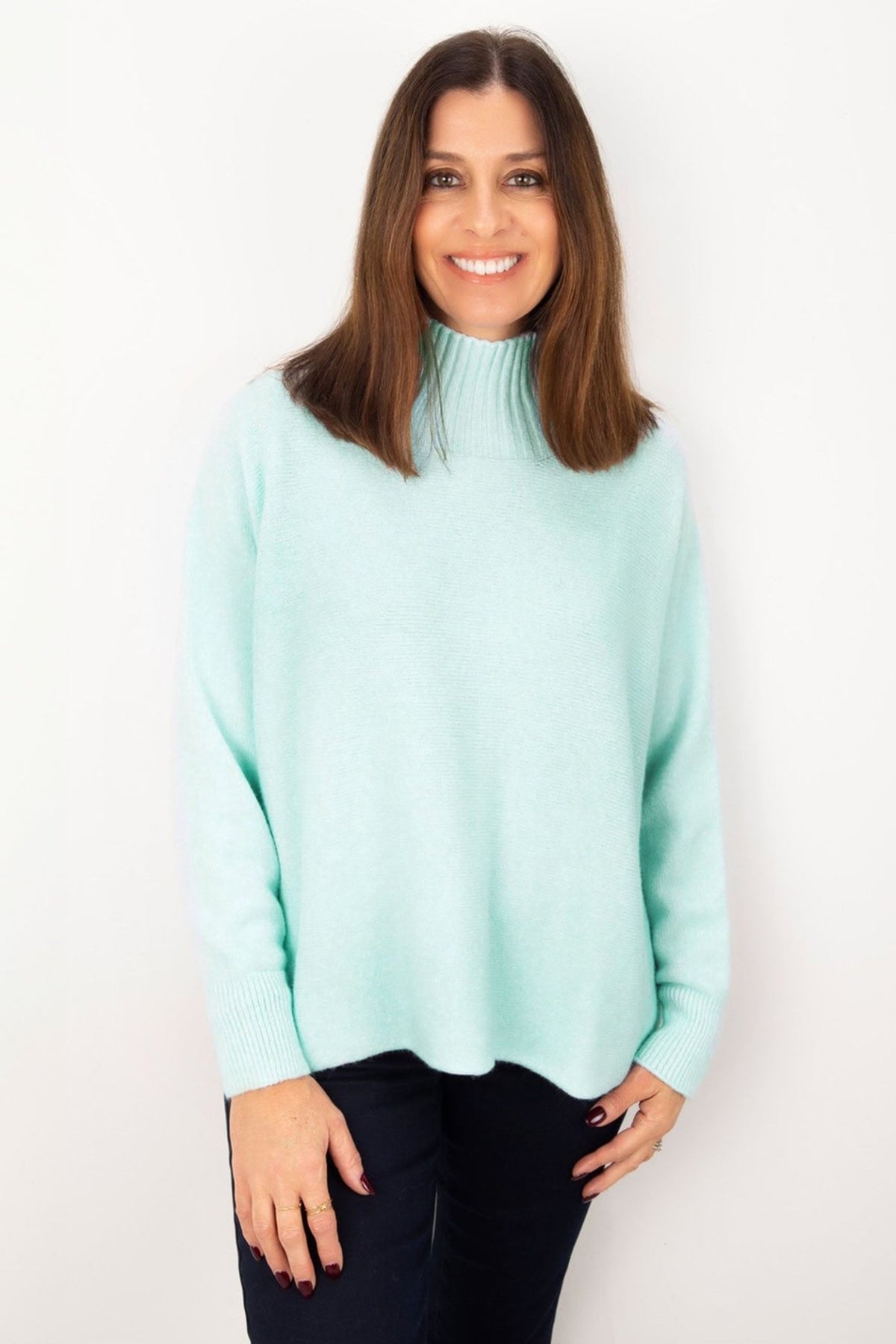 Amazing Woman Jolie 16290 Seafoam Boxy High Neck Jumper - Dotique - Amazing Woman