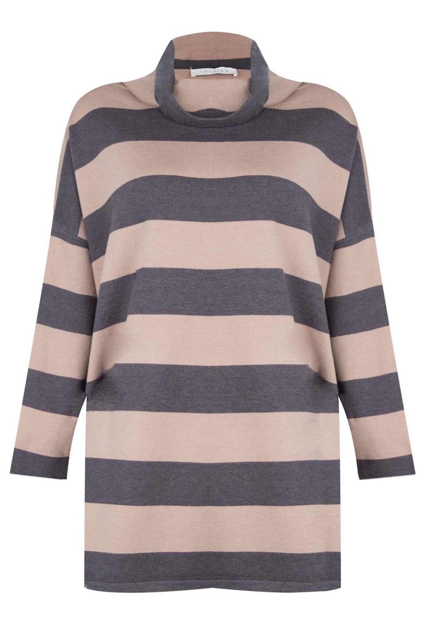 Amazing Woman Stina Charcoal Smoke Roll Neck Stripe Jumper - Dotique - Amazing Woman