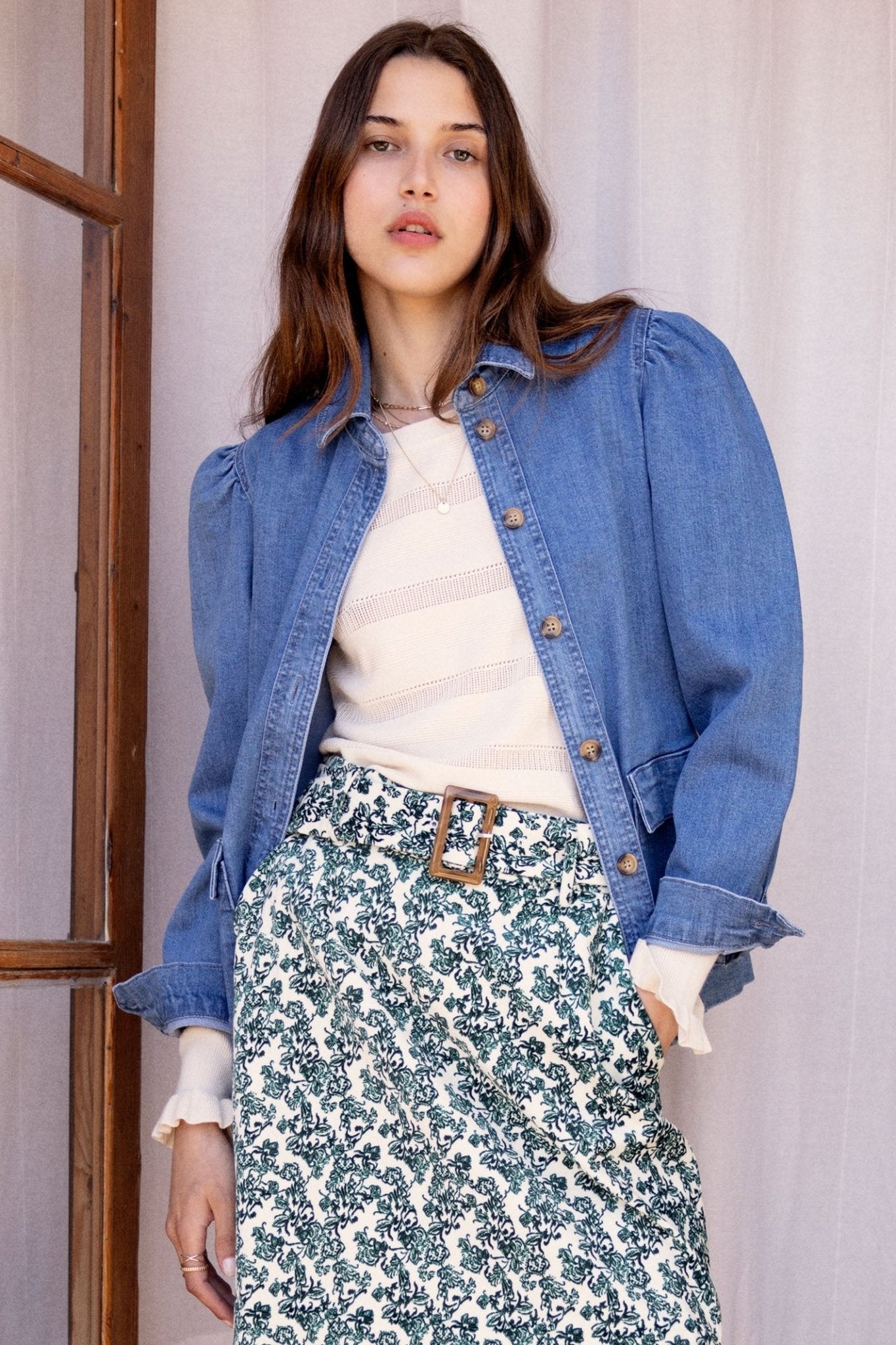 Atelier Reve 20119907 IRHARPER Medium Blue Washed Denim Shirt Jacket - Dotique Chesterfield