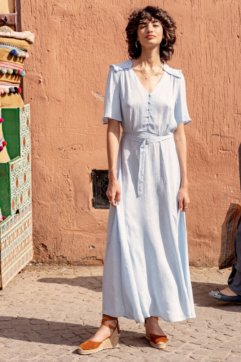 Atelier Reve 20120636 IRSANDA Cashmere Blue Button Front Dress – Dotique