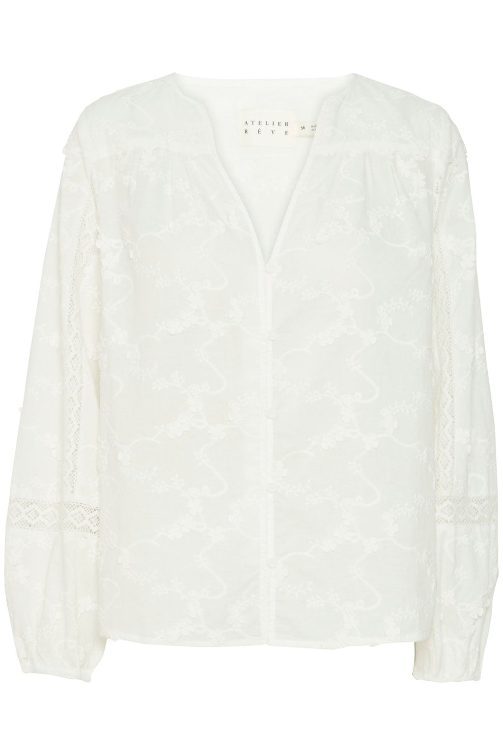 Atelier Reve 20120816 IRMONE Snow White Open Neck Blouse - Dotique Chesterfield