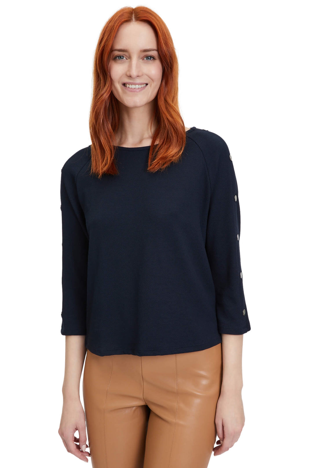 Betty Barclay 2913-2175 Navy 3/4 Sleeve Top With Button Detail On Arms - Dotique