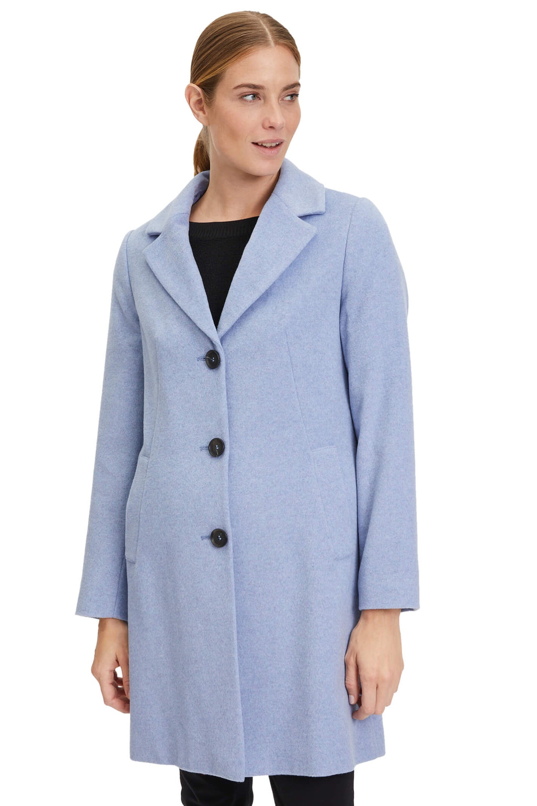 Betty Barclay 7578 2146 8002 Lavender Blue Wool Mix Three Button Coat - Dotique Chesterfield