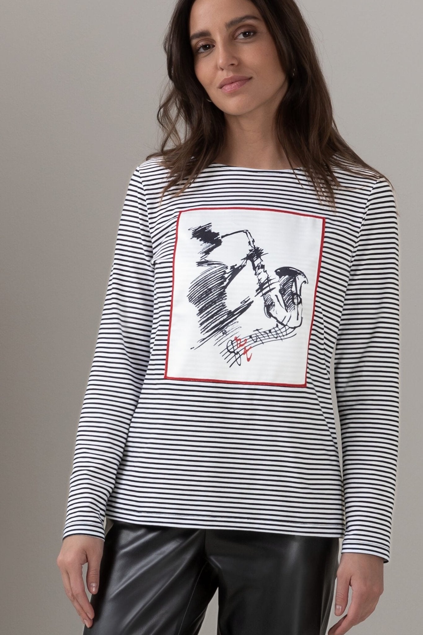 Bianca 26063 Dami Black White Striped Long Sleeve Top - Dotique