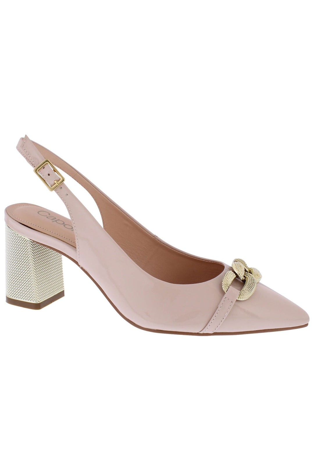 Capollini C108 Mazy Nude Pink Patent Chain Sling Shoes - Dotique
