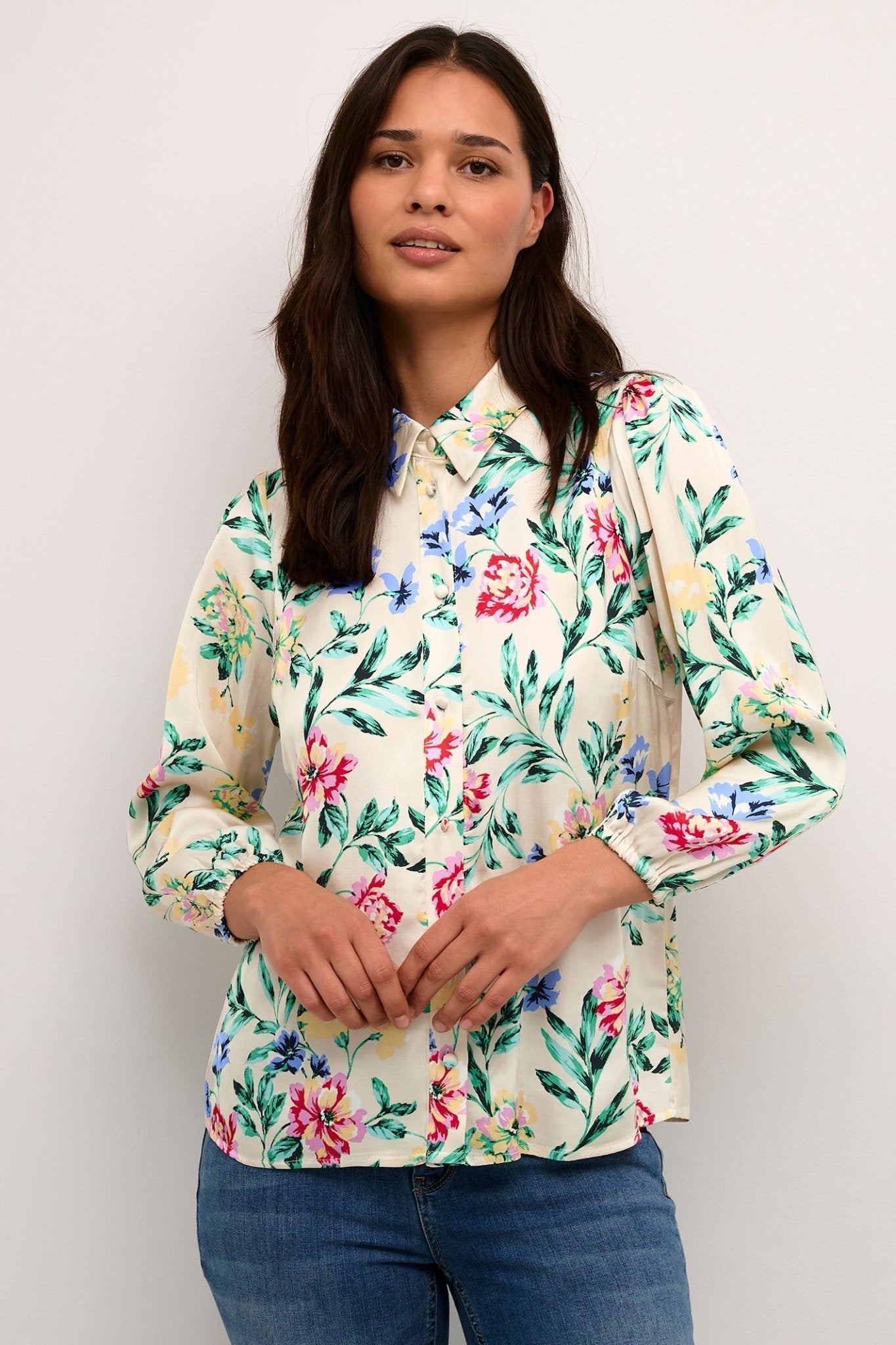 Culture 50110351 CUjulie Green Red Flower Print Shirt - Dotique Chesterfield