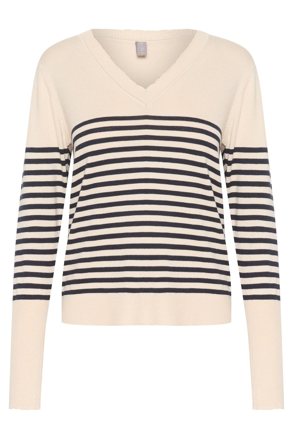 Culture 50110424 CUannemarie Cream Whitecap Blue Stripe Scallop Neck Jumper - Dotique Chesterfield
