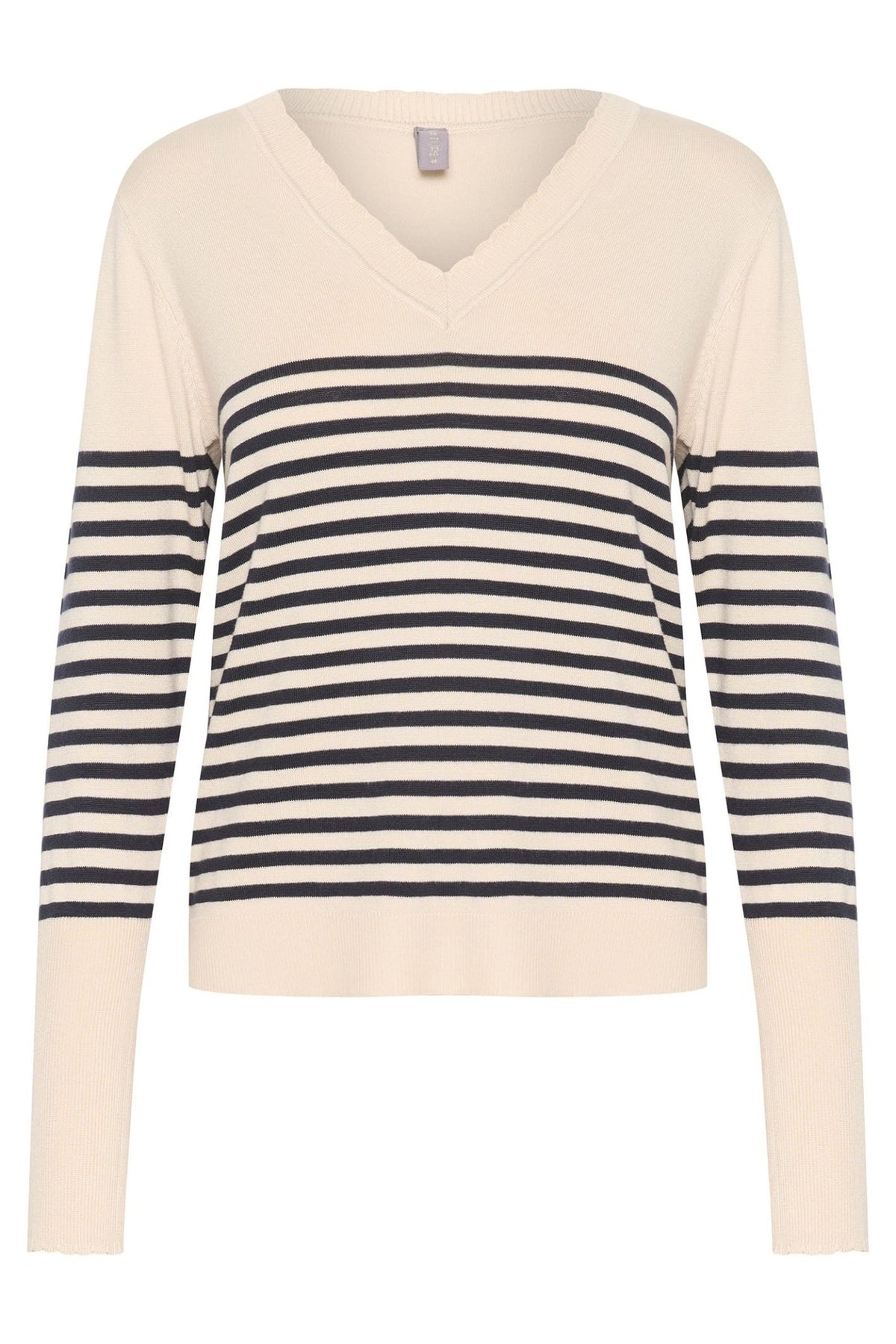 Culture 50110424 CUannemarie Cream Whitecap Blue Stripe Scallop Neck Jumper - Dotique Chesterfield