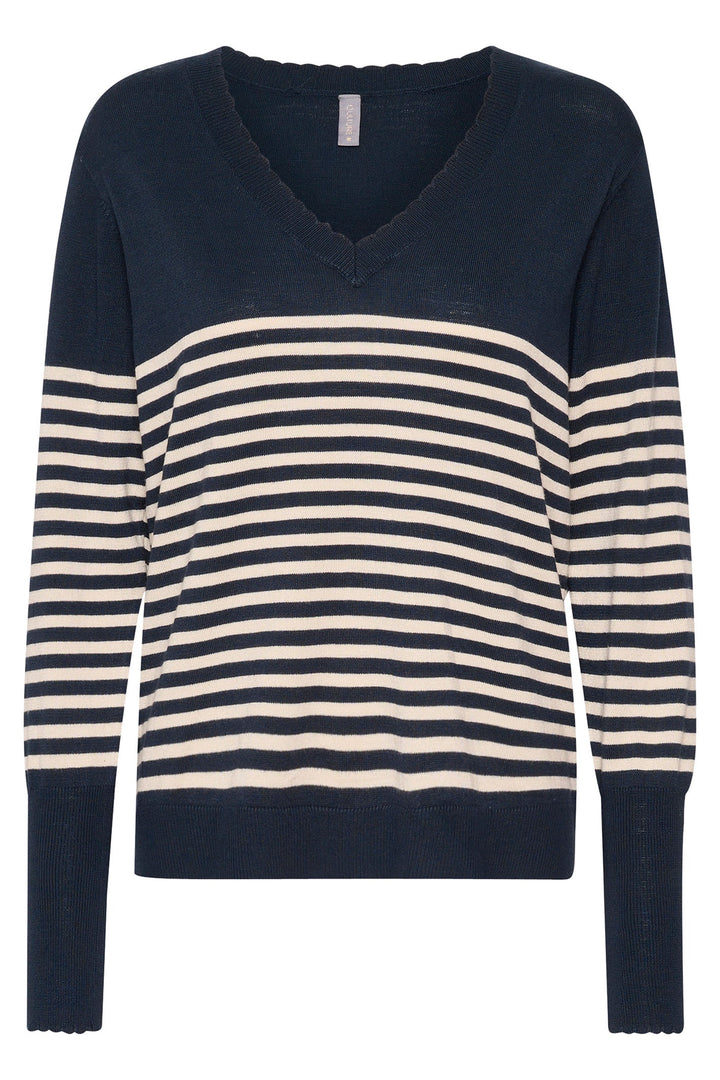 Culture 50110424 CUannemarie Navy Blue Whitecap Stripe Scallop Neck Jumper - Dotique Chesterfield