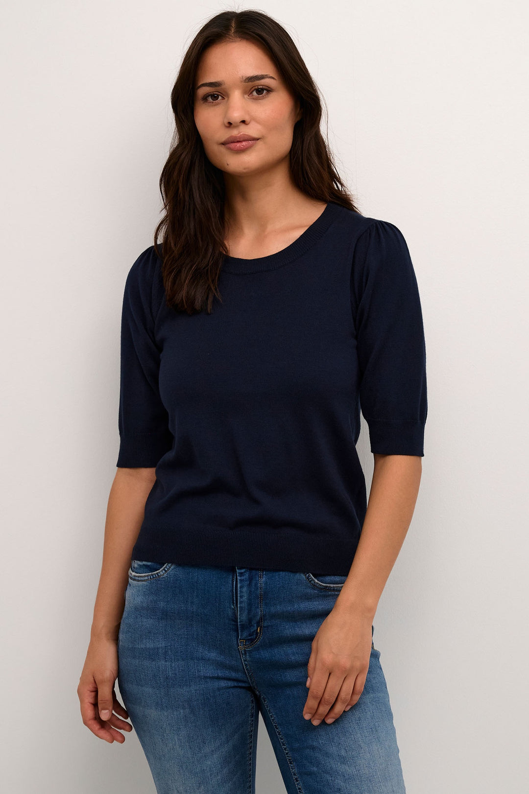 Culture 50110474 CUannemarie Salute Navy Short Sleeve Round Neck Jumper - Dotique Chesterfield