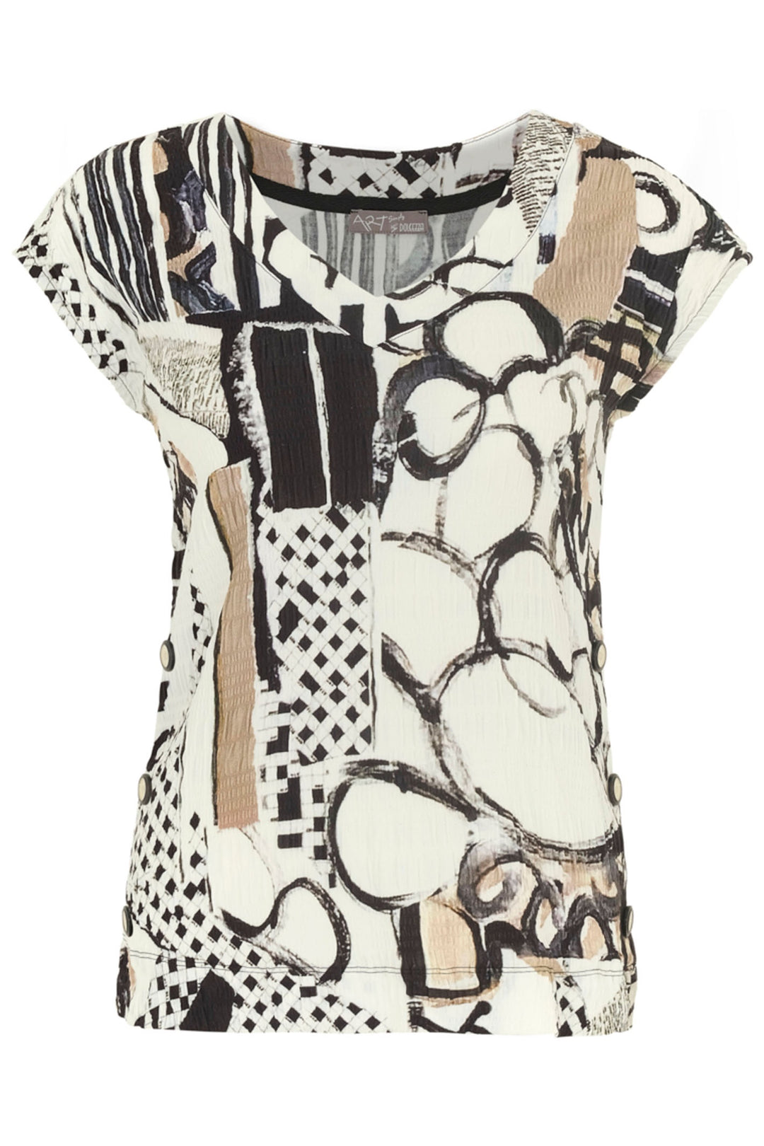 Dolcezza 24730 Decoding Cream Abstract Print Top - Dotique Chesterfield