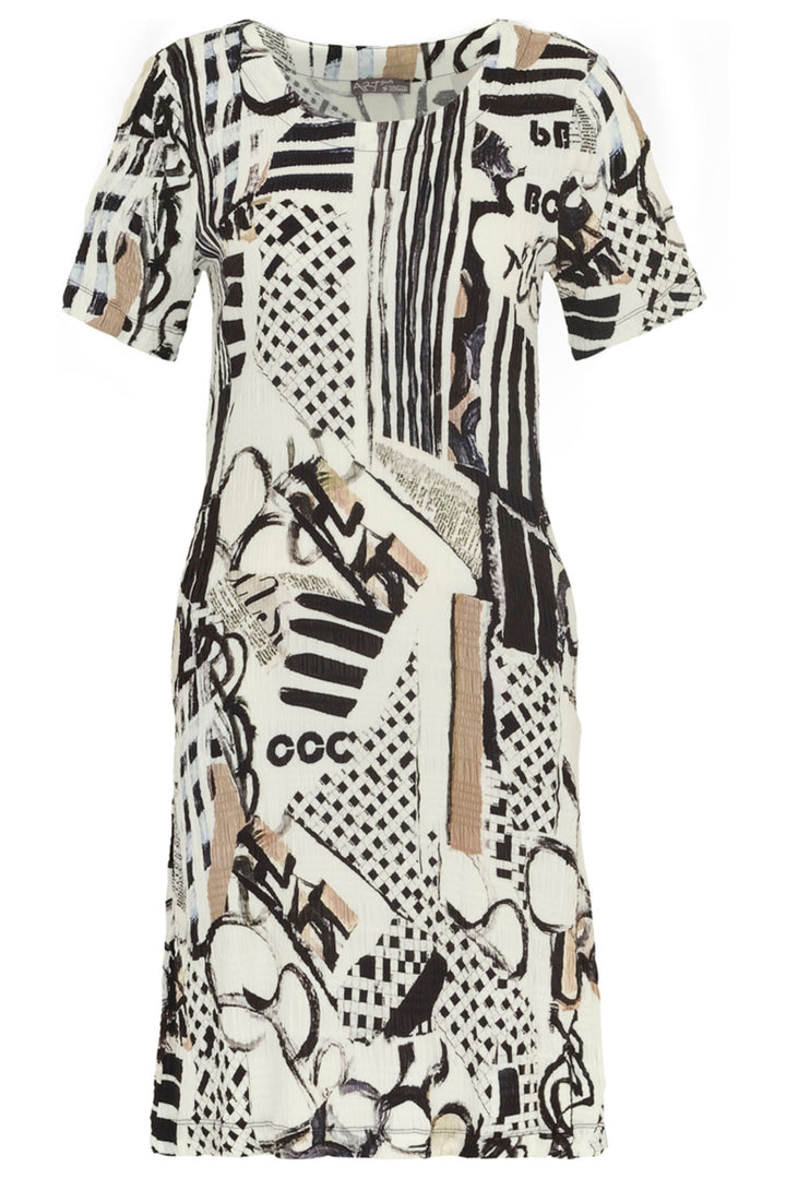 Dolcezza 24734 Decoding Cream Abstract Print Short Sleeve Shift Dress - Dotique Chesterfield