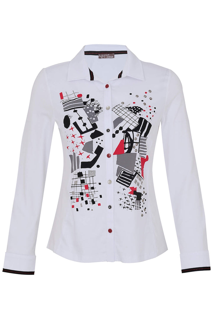 Dolcezza 73605 White Tear Down The Wall Print Shirt - Dotique Chestefield