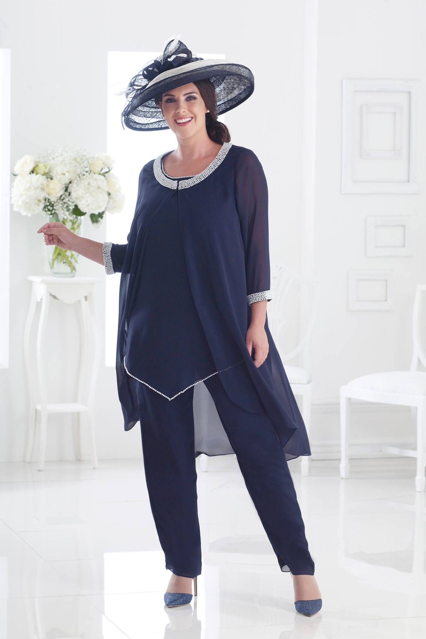 Dressed Up DU278 Navy Ivory Special Occasion Trouser Suit - Dotique - Dressed Up