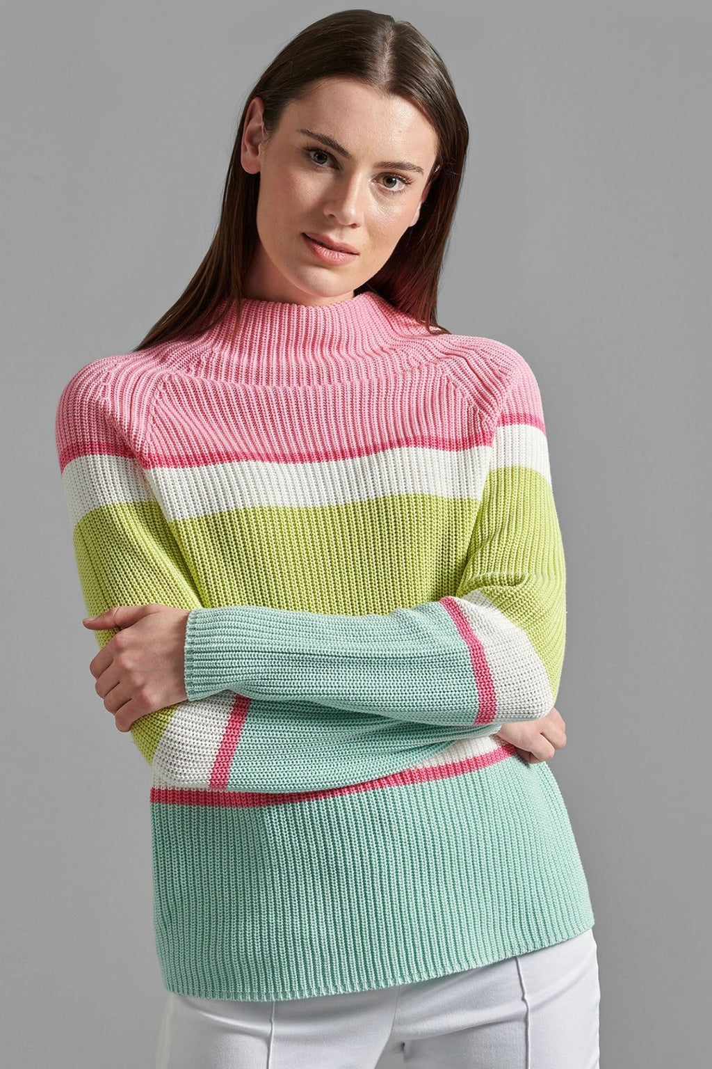 Eve in Paradise Ella 1071-24213-5201 Pink Green Stripe Jumper - Dotique