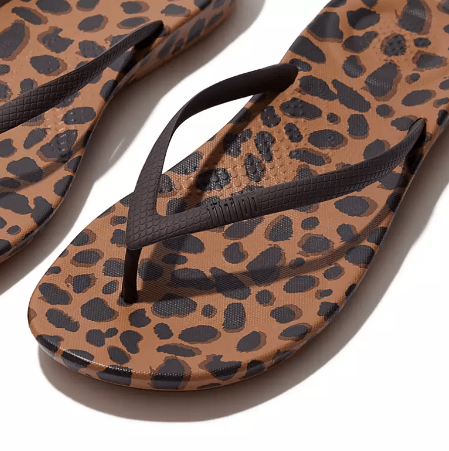 FitFlop IQUSHION Leopard-Print Ergonomic Flip-Flops Dotique