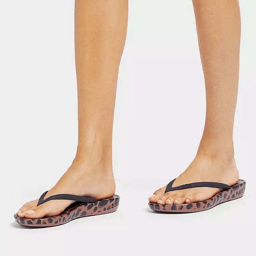 FitFlop IQUSHION Leopard-Print Ergonomic Flip-Flops Dotique