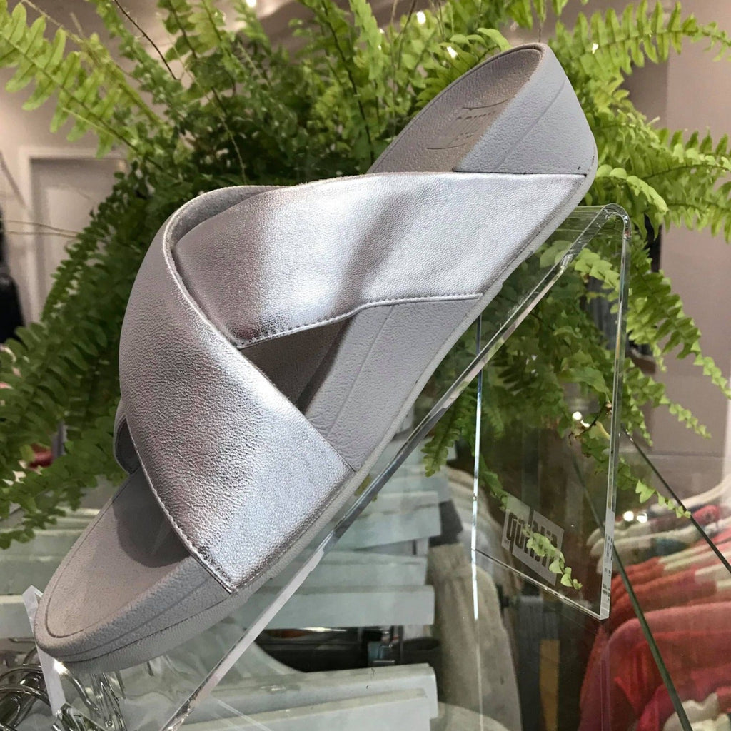 FitFlop Lulu Silver Cross Slider Sandals | Dotique - Dotique - Fitflop