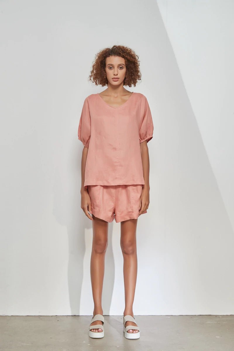 Foil 2394 Bishop Sleeve Tee Vintage Rose Front Lifestyle | Dotique