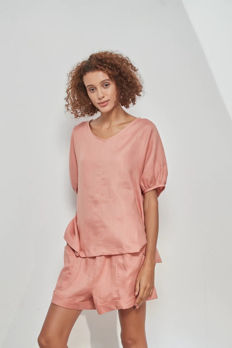 Foil 2394 Bishop Sleeve Tee Vintage Rose Front Lifestyle | Dotique