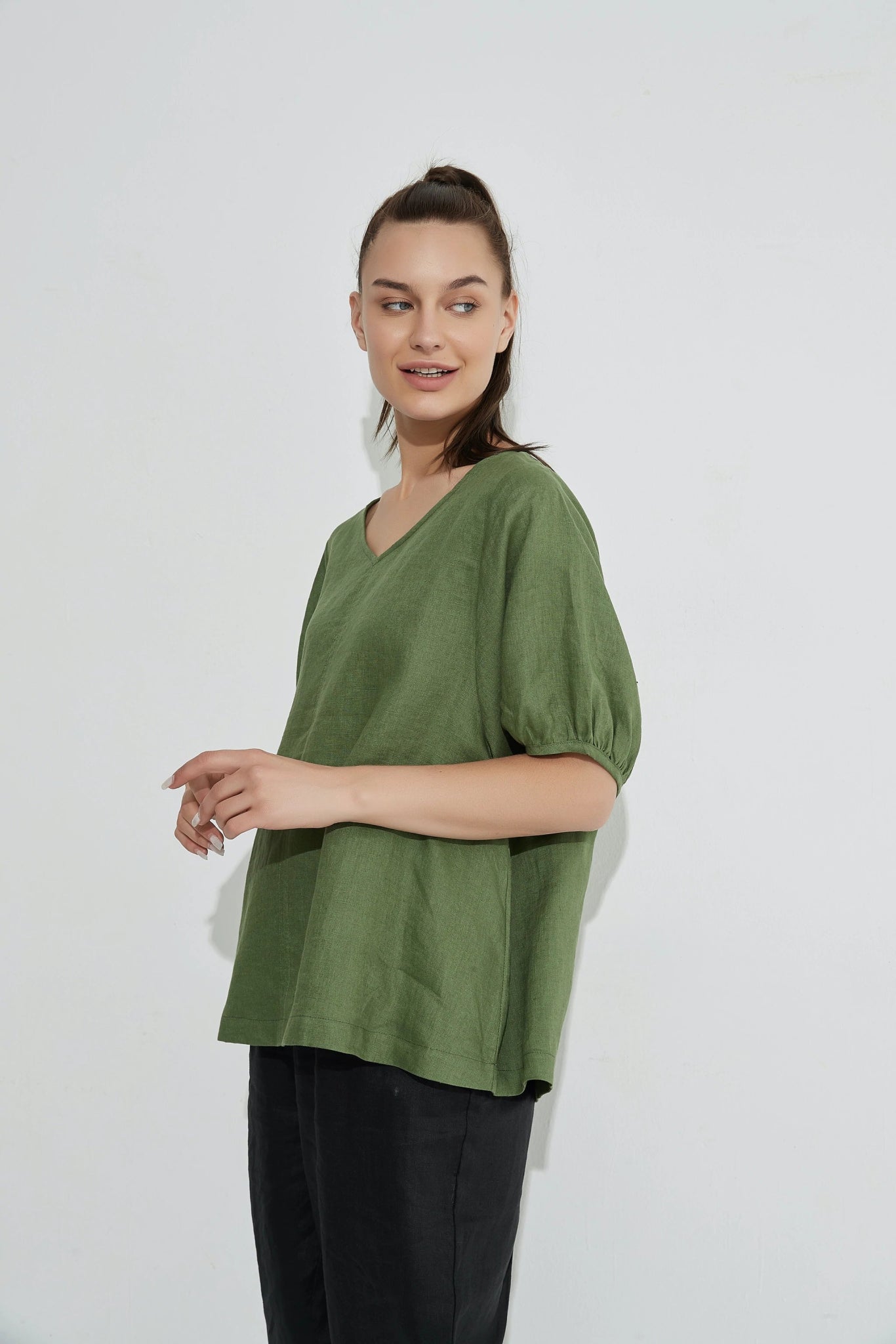 Foil 2394 Bishop Sleeve Tee Green Side Lifestyle | Dotique