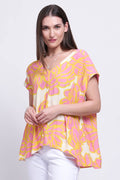 Foil 7345 Full Bloom Pink Floral Print V-Neck Top - Dotique