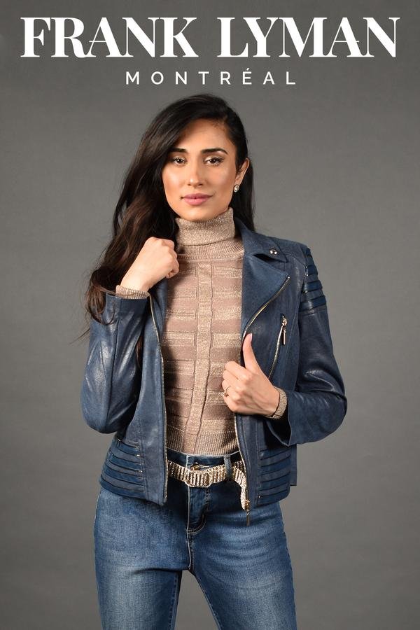 Frank Lyman 213184U Navy Jacket With Gold Zip Detail Front 2 | Dotique