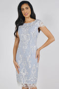 Frank Lyman 222280 White/ Blue Dress Front Lifestyle | Dotique