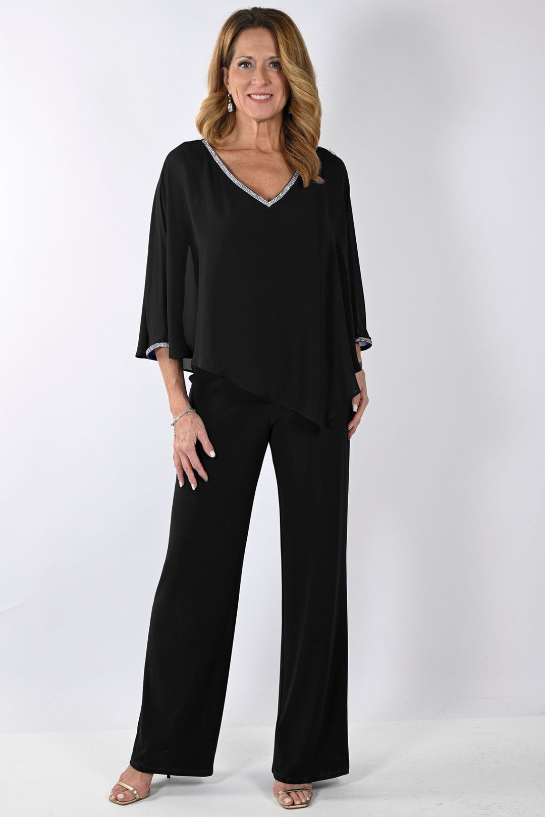 Frank Lyman 239197 Black Chiffon Floaty Jumpsuit - Dotique Chesterfield