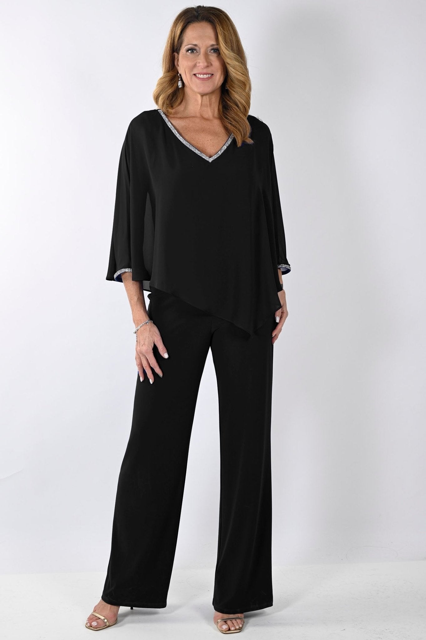 Frank Lyman 239197 Black Chiffon Floaty Jumpsuit - Dotique Chesterfield